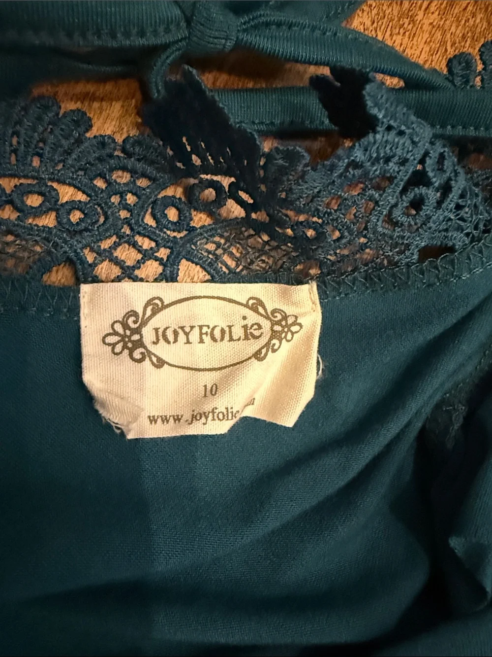 Joyfolie Teal Lace-Back Ruffle-Hem Dress